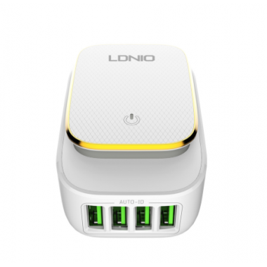 Сетевое зарядное устройство (СЗУ) белое 4.4А 4USB LDNIO A4405 Led Touch